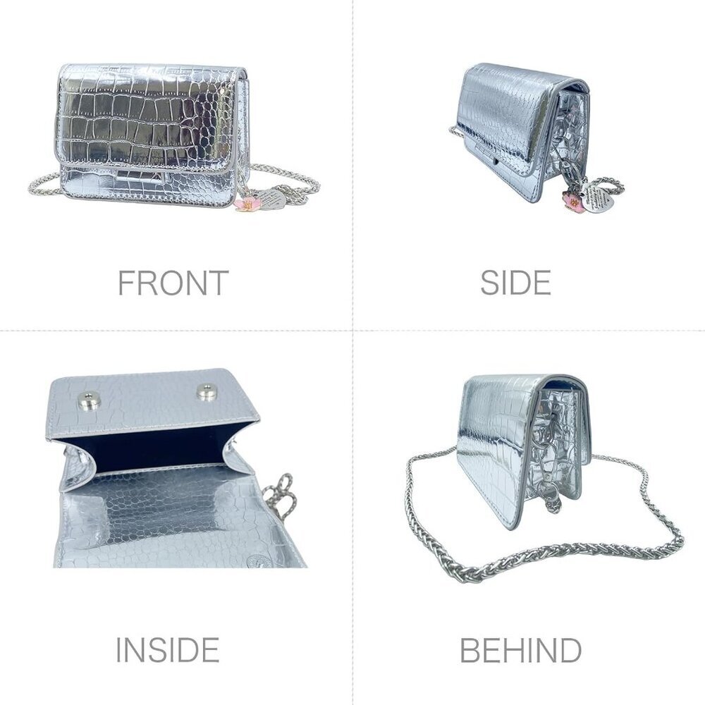 Elegant Silver Crocodile Pattern Mini Clutch - Pe… - image 3